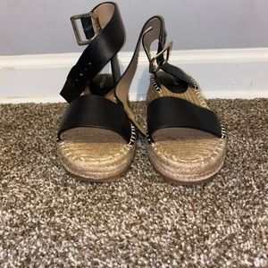 Antonio Melani Leather Ankle Strap Espadrille Wedges